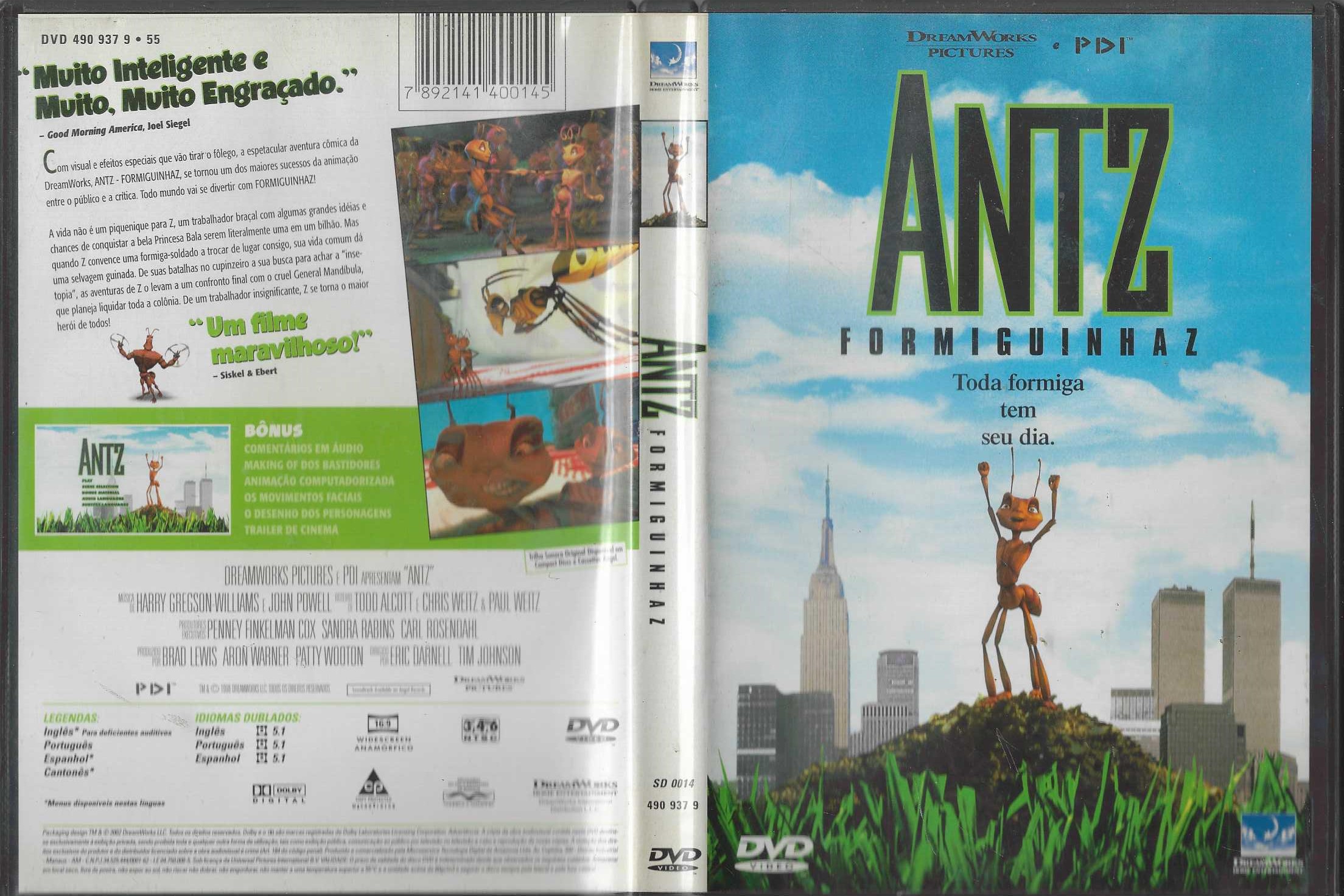 Dvd - Antz - Formiguinhaz - Toda Formiga Tem seu Dia - Eric Darnell e Tim Johnson.